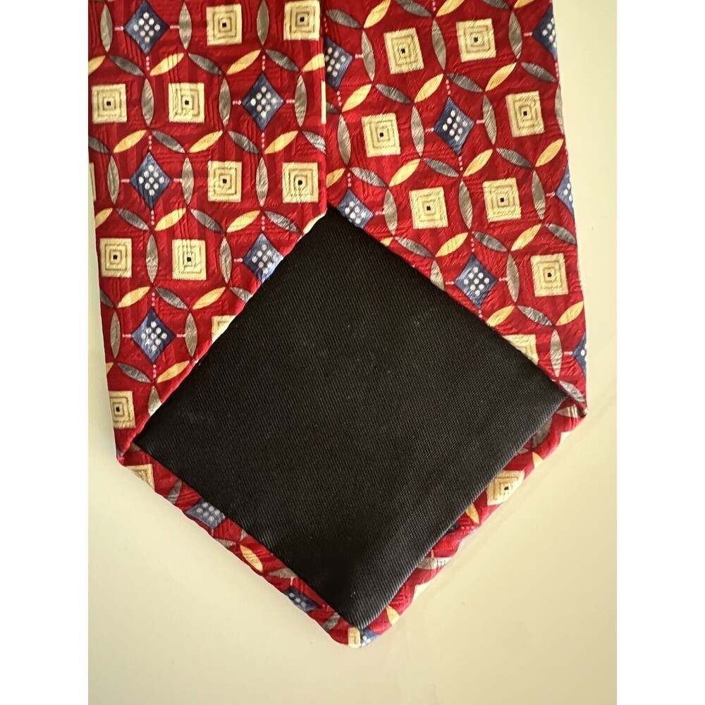 Jos A Bank Tie XL Silk Tie Geometric Red Blue Cream Gray 63 x 4 in Extra Long - Picture 4 of 11